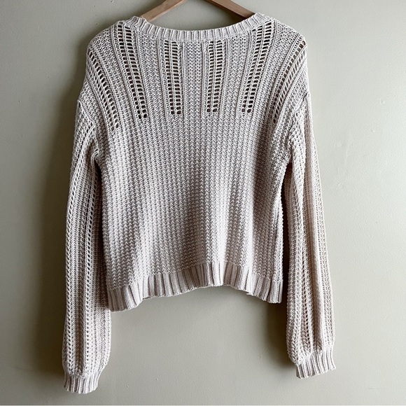 American Eagle • Crochet Knit Sweater in Natural, Balloon Sleeves, Size XS - Picture 10 of 12